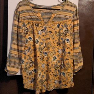 Women's Strips and Floral Knit Top